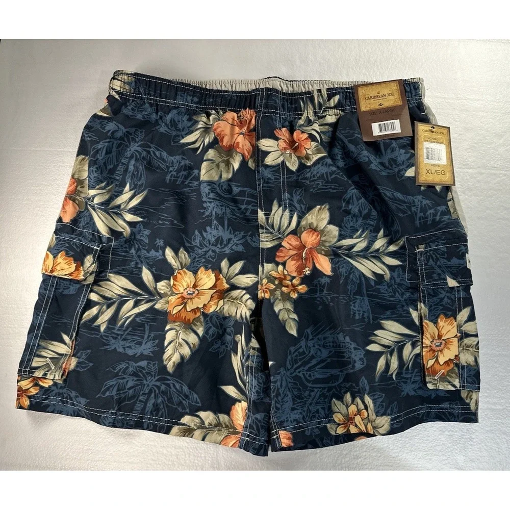 NWT Caribbean Swim Shorts Trunks Men's XL Lined‎ Tropical Floral Island Palm Sea